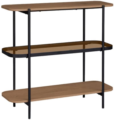 sweeek - Open kastje met 3 niveaus metaal houtdecor en gehard glas 90 x 34 x 84cm - smooky