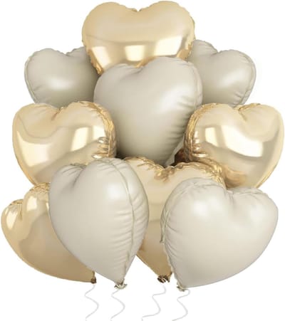 Witte en Crème Hartfolie Ballonnen 10 Stuks 18 Inch - Helium Ballonnen voor Verjaardag, Babyshower, Bruiloft en Valentijnsdag Decoraties