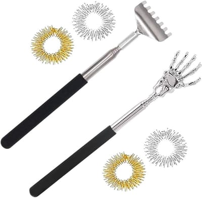 Stainless Steel Rugkrabber Set met 4 Massageringen voor Vingers, Verstelbare en Draagbare Rugmassager