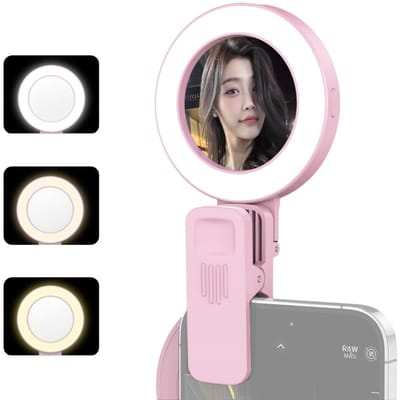 Clip-on Selfie Ringlicht voor Telefoon met Selfie Spiegel 3 Lichtmodi 3 Helderheidsniveaus 180 graden