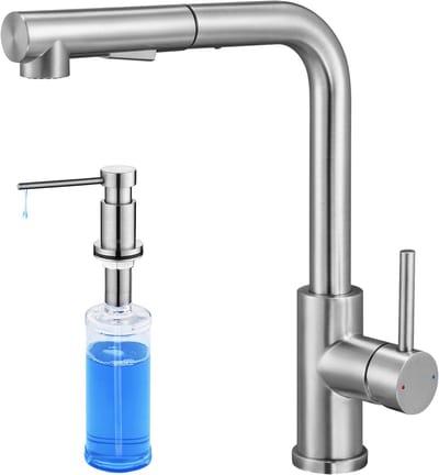 CECIPA max keukenkraan Met Uittrekbare Uitloop Zilver - Met Zeepdispenser 300ML - RVS keukenmengkraan - 360° draaibaar - Handdouche met 2 straalsoorten