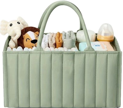 QTTVBTNA -Luiertas Organizer – Grote Opbergmand voor Babybenodigdheden – Met Uitneembare Vakken & Handvatten