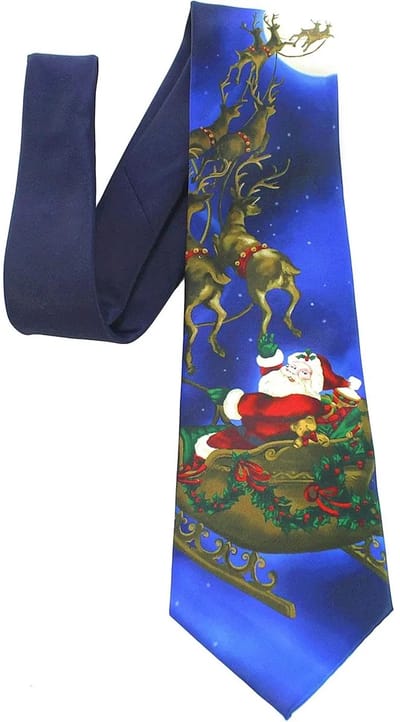 Sorprese Stropdas - Kerst Stropdas - 100% Zijde - Donkerblauw - Kerstman - Stropdassen - Model 8 - Cadeau
