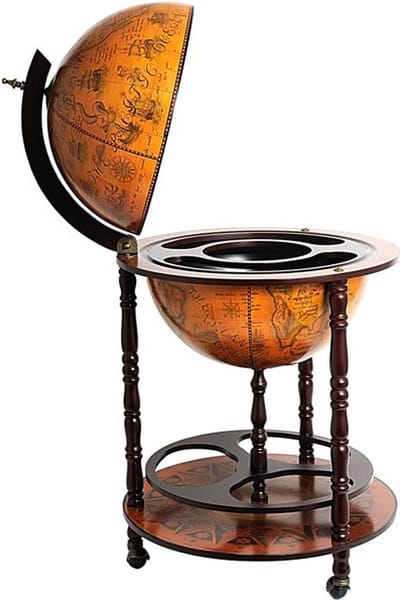 Barkast - Wijnrek - Wereldbol - Keukentrolley - Wijnkast - Serveerwagen - 119 x 29 x 72cm - Wijnfleshouder - Wijnglazenhouder - Donkerbruin