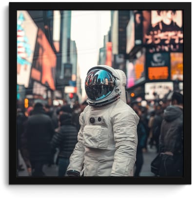 Poster in lijst - Fotolijst 40x40 cm - Posters - Stad - Mensen - Astronaut - Wit - Posterlijst zwart - Decoratie - Wanddecoratie woonkamer - Muurdecoratie slaapkamer