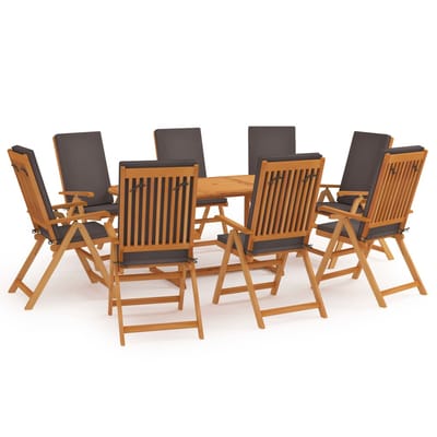 vidaXL - 9-delige - Tuinset - met - kussens - massief - teakhout - grijs