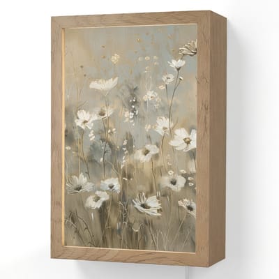 Wandlamp 20x30 cm - Oplaadbaar - Bloemen - Wit - Natuur - Grijs - Modern - Wandlampen binnen woonkamer - Slaapkamer lamp met kabel - Decoratieve nachtlamp - Vloerlamp snoer