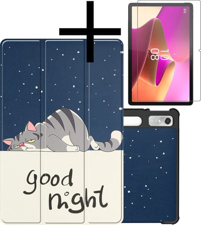 Hoes - Geschikt voor Lenovo Tab P11 Pro - Met Screenprotector - Trifold Bookcase - Hard Cover Case - Met Uitsparing Geschikt voor Lenovo Pen - Hardcover Book - Tablet Hoesje - Kat