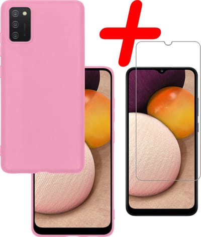 Hoesje Met Screenprotector - Geschikt voor Samsung Galaxy A02s - Sterk & Shockproof - Back Cover - Siliconen Case - Telefoon Hoes - Rood