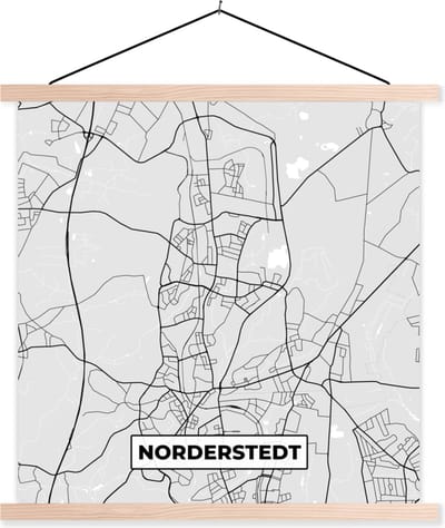 Posterhanger incl. Poster 40x40 cm - Schoolplaat - Duitsland - Plattegrond - Norderstedt - Kaart - Stadskaart - Textielposter - Blanke latten - Stadskaart