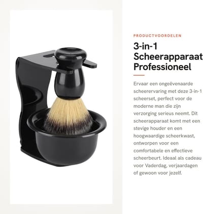 Dailygoods - 3-in-1 Scheerapparaat - Professioneel Scheerset - Hoogwaardige Beleving - Zwart - Scheerkwast en Houder - Perfect voor Iedere Man - Inclu...