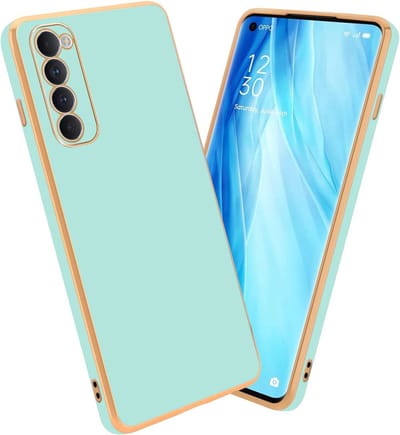 Cadorabo Hoesje geschikt voor Oppo Reno4 PRO in Glossy Mintgroen - Goud - Beschermhoes Case Cover van flexibel TPU-silicone en met camerabescherming