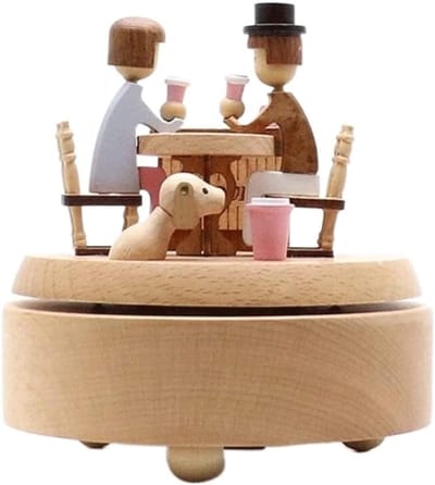 Houten Muziekdoos - Roterende Decoratie - Mooie Muziek Spelen - Echt Beukenhout - 10x11cm - Houtkleur