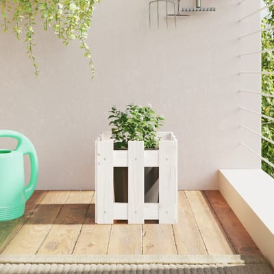 vidaXL - Plantenbak - met - hekontwerp - 30x30x30 - cm - massief - grenenhout - wit