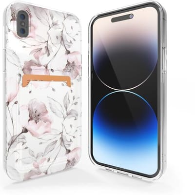 ShieldCase telefoonhoesje geschikt voor Apple iPhone X hoesje pasjes - Vintage Flower - Marmer bloem look hoesje - Marmeren uitstraling met pasjeshouder bloemen - Shockproof hardcase - Pashouder hoesje
