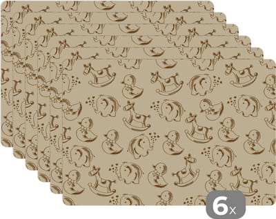 Placemat - Placemats kunststof - Speelgoed - Dieren - Hobbelpaard - Patroon - 45x30 cm - 6 stuks - Hittebestendig - Anti-Slip - Onderlegger - Afneembaar