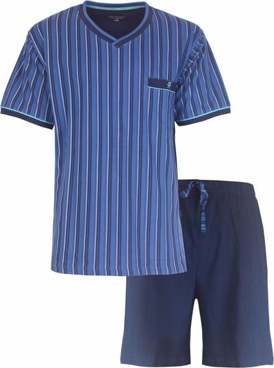Paul Hopkins Heren Shortama - Pyjama Set - Verticale Streep - Blauw - Maat S