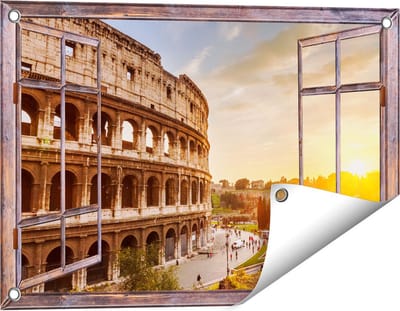 Gards Tuinposter Doorkijk Colosseum bij Zonsondergang in Italïe - 60x40 cm - Tuindoek - Tuindecoratie - Wanddecoratie buiten - Tuinschilderij