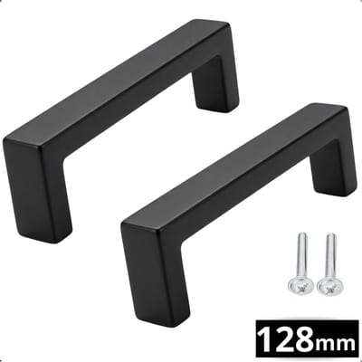 2X Handgrepen Mat Zwart RVS Modern – Greepjes - Handgreep - Handgrepen keukenkastjes - Handvatten - Meubelgreep zwart - Handgrepen voor deurtjes