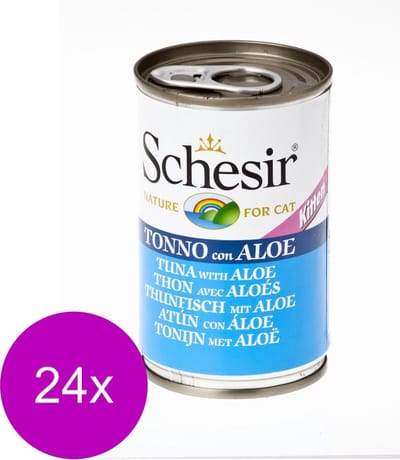 24x Schesir Kattenvoer Kitten 3-12 Tonijn - Aloe in Gelei 140 gr