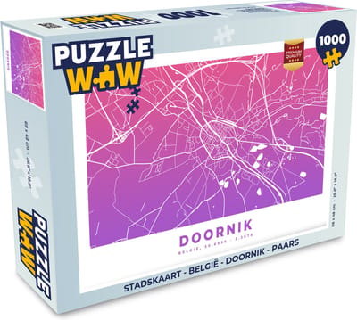 Puzzel Stadskaart - België - Doornik - Paars - Legpuzzel - Puzzel 1000 stukjes volwassenen - Plattegrond