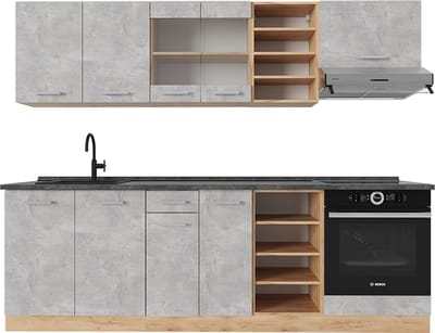Vicco R-Line Complete keukeneenheid – 240 cm, WB Antraciet Beton/gouden eik