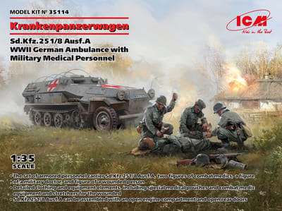 ICM Modelbouwpakket Militaire voertuigen - 35114 ‘Krankenpanzerwagen’ Sd.Kfz.251/8 Ausf.A - WWII Duits met Militair Medisch Personeel Plastic - 1:35 - Modelbouw