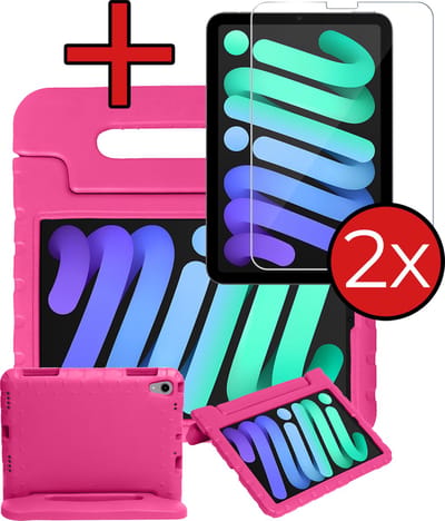 Hoesje - Geschikt voor Apple iPad Mini 7 (2024) - 8.3 inch - 7e Generatie - Met 2x Screenprotector - Kinderhoes - Shockproof Bumper - Kidsproof Case - Tablethoes - Kinder Hoes Cover - Roze