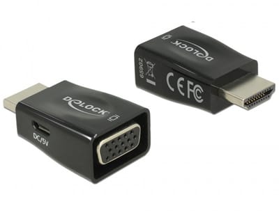 Delock 65902 HDMI / VGA Adapter [1x HDMI-stekker - 1x D-sub bus 15-polig] Zwart 0 mm