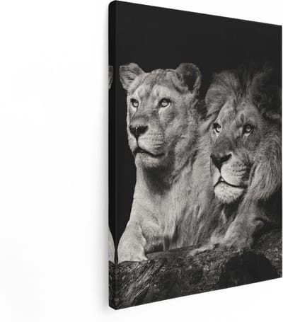 Artaza Canvas Schilderij Leeuwenfamilie - 30x40 cm - Klein - Wanddecoratie Dierenkop - Muurdecoratie Woonkamer - Kamer Accessoires Dieren