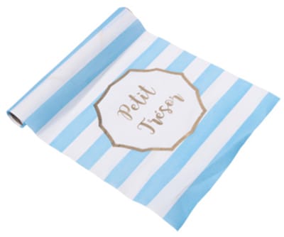 ARTYFETES - Tafelloper kleine schat gestreept blauw en goud 28 cm x 5 m van stof