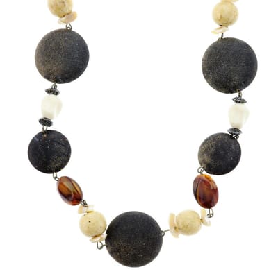 Behave - Lange ketting met bruine platte en ronde kralen - 100 cm