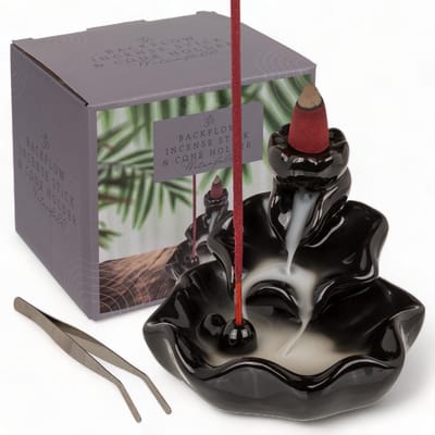 JHUBERS- Wierookstokjeshouder terugstroomdesign - Wierookhouder - Keramiek - Waterval - Spirituele ontspanning - Set met pincet
