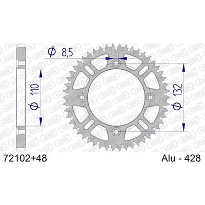 Aluminium tandwiel achter Afam 428 48 dents