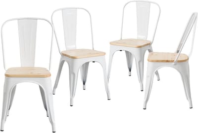 Stijlvolle Verpakking met 4 Industrieel Stoelen van Hout en Staal voor Binnen en Buiten