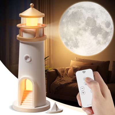 Namajunas -Nachtlampjes - Nachtlampje volwassenen & kinderen & baby - Vuurtoren nachtverlichting Met maanprojectiefunctie - Maanlamp - Tafellamp slaapkamer - Oplaadbare Accu - Sfeerlamp - LED Lamp Met Dimfunctie - Met afstandsbediening - Cadeau