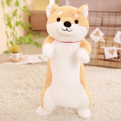 Adorable Oreiller Chien Shiba Inu Peluches Husky Poupée Peluche jouets Oreiller Câlin Dessin animé Oreiller Long pour Sieste Oreiller de Lit Coussin Cadeau 58-60cm