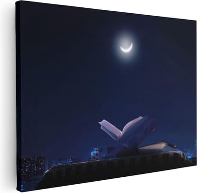 Artaza Canvas Schilderij Islamitische Wanddecoratie - 40x30 cm - Klein - Muurdecoratie Koran - Decoratie Skyline Nacht - Kamer Accessoires Maan