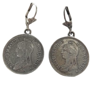 Oorhangers verzilverd franc francais, franse franc 1992