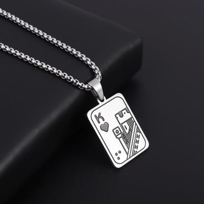 Pendentif Carré Exquis Carte à Poker Acier Inoxydable Collier Homme Hip Hop Punk black