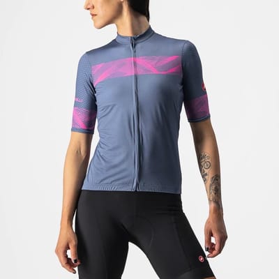 Castelli Fietsshirt Korte Mouwen Dames Blauw Roze - FENICE JERSEY LIGHT STEEL BLUE PINK FLUO-M