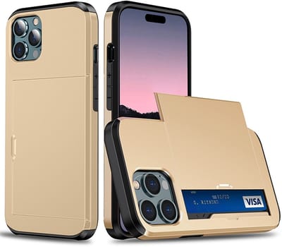 Mobiq pashouder hoesje geschikt voor iPhone 14 Pro Max | vakje voor pasjes goud