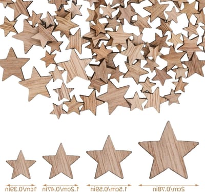 Houten Sterren Sprinkles - Set van 100 Mini Sterren voor Decoratie, Kerstversiering en Tafeldecoratie in 4 Maten