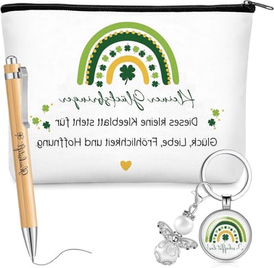 Mutmacher Cadeauset voor Moeders met Gegraveerde Gelukspen, Sleutelhanger en Make-up Tas - Perfect Afscheidsgeschenk voor Collega's