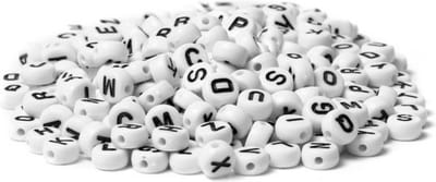Knaak Alfabet Kralen - Set van 300 Stuks - Rond - 6 mm - Wit met Zwarte Letters - Voor Sieraden