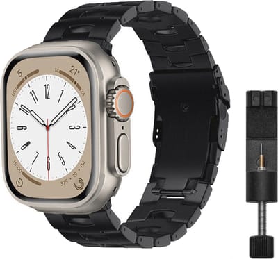 MY PROTECT - Luxe Metalen Titanium Oracle Bandje - Geschikt Voor Apple Watch Bandje - Series 1/2/3/4/5/6/7/8/9/10/SE/Ultra - 44mm - 45mm - 46mm - 49mm - Zwart