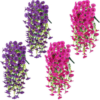 4 stuks kunstmatige hangende bloemen, kunstmatige hangende planten Morning Glory decoratie geschikt voor binnen en buiten bruiloft decoratie