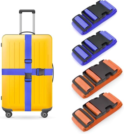 Verstelbare Kofferbanden, 4 Stuks, Veiligheidsbanden met Adreslabel en Naamlabels, Ideaal voor Reisbagage, Herkenbare Luggage Straps voor Eenvoudige Identificatie
