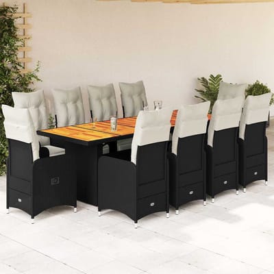 vidaXL - 11-delige - Bistroset - met - kussens - poly - rattan - zwart