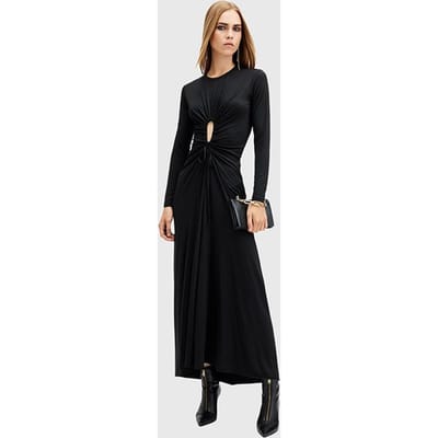 AllSaints Xylia Ls Dress Metallic Black Maat: 8 | Maxi Jurken Outlet | Dames | Zwart